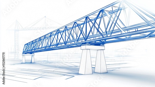 An isometric blueprint of a conveyor support truss with dynamic charcoal sketch showing connection splice welds and bracket fixing order