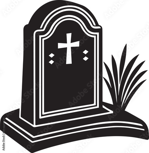 vector illustration of an old cemetery, tombstone illustration vector, tombstone silhouette vector icon black and white