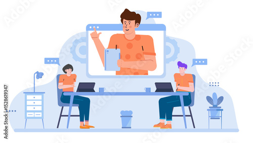 Suitable for online communication, work from home concept, digital meetings, virtual team collaboration, distance learning, and remote business discussions.