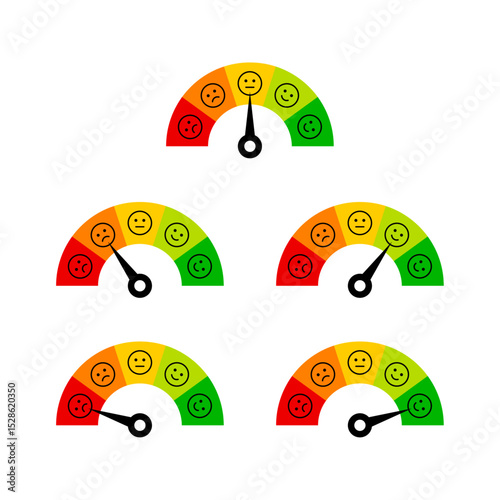 Feedback rating scale meter with emoticons icon set