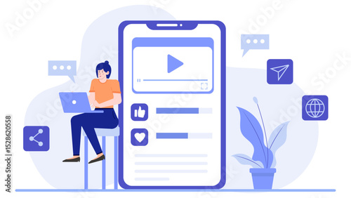 Woman multitasking with laptop and phone. Suitable for technology, multitasking, remote work, and online communication concepts in marketing materials.