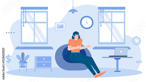 Woman working on a laptop at a desk in a chair. Ideal for business, remote work, home office, studying, technology concepts.