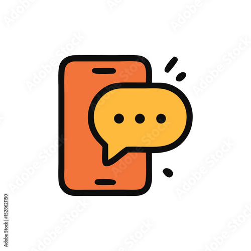 A stylized illustration shows a smartphone with a speech bubble containing ellipsis, suggesting a message.