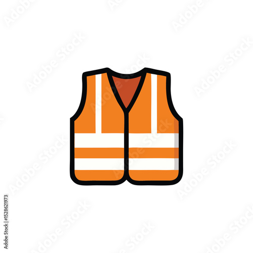 Orange safety vest,  with reflective stripes,  isolated on white background.