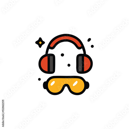 Icon of headphones and safety glasses, representing hearing and eye protection.