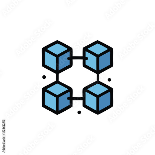 Abstract graphic design of interconnected blue cubes.
