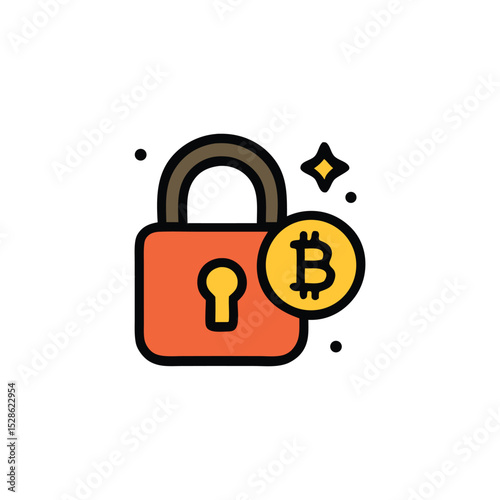 Illustration of a closed orange padlock with a bitcoin symbol next to it, suggesting security for cryptocurrency.
