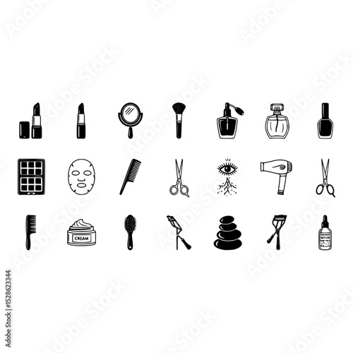 Beauty makeup cosmetic salon fashion spa skincare wellness accessories tools products equipment illustration