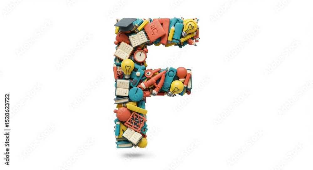 Fototapeta premium Colorful letter f school supplies