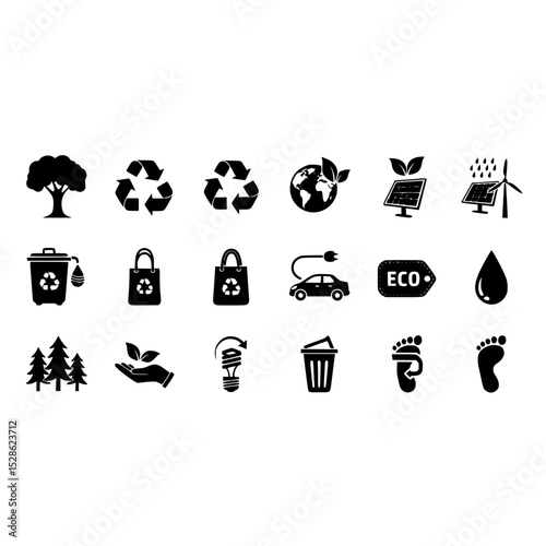 Eco friendly sustainability recycle environment green energy renewable resource conservation nature protection icon set