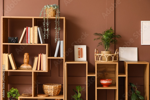 Modern wooden bookshelf wit...