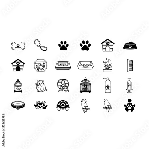 Pet care supplies dog bone leash paw prints house bowl aquarium litter box hamster bird cage turtle set