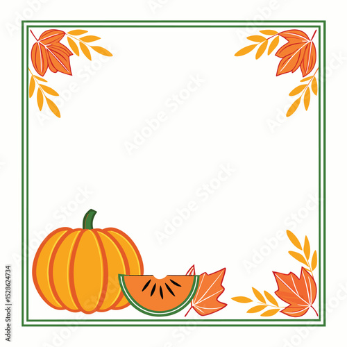 Autumnal frame illustration featuring a pumpkin slice autumn leaves and decorative elements