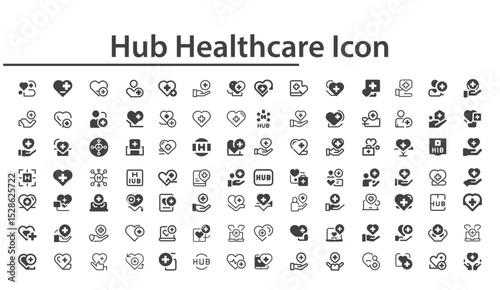 Hub Healthcare icon Set. Tech Head logo symbol stock illustration stock illustration. Brain Health Technology icon vector stock illustration. Medical referrals icon for web Pro Vector.svg