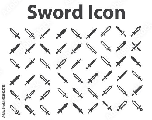 sword icon Set. Sword icons set. Vector Ancient swords signs and crossed pictograms stock illustration. Swords on white background stock illustration. War icons stock illustration.svg
