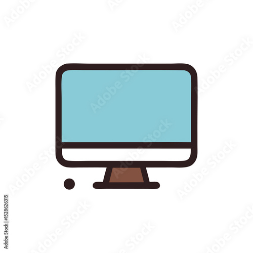 A minimalist illustration of a desktop computer with a blue screen and brown base.