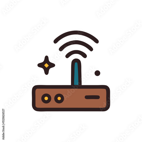 Simple line art illustration of a wireless router, emitting wifi signals.