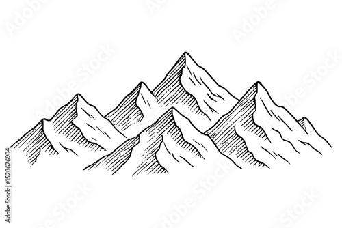 Minimalist mountain range sketch, black and white landscape vector illustration.