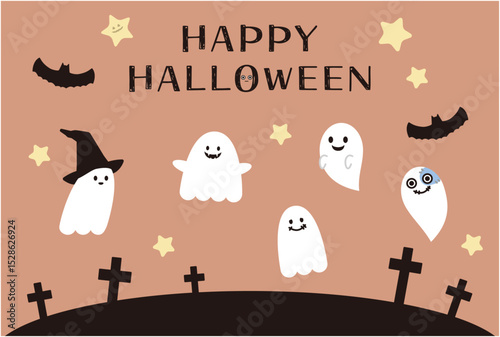 かわいいお化けのイラストセット　背景あり