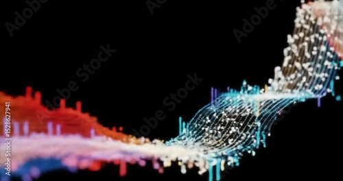 Abstract musical notes in a colorful urban skyline silhouette with grunge decorative elements