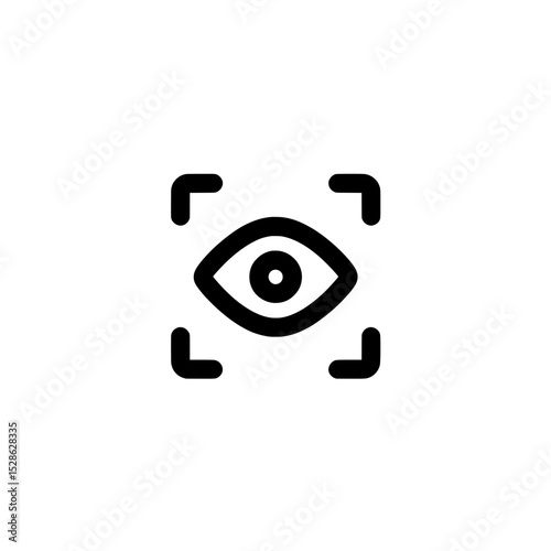 Framed eye icon with four corner markers indicating facial recognition, visual targeting, or identity scan