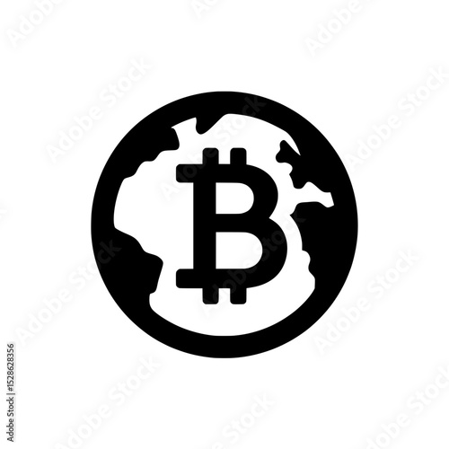 Globe gear Bitcoin icon symbolizing global cryptocurrency infrastructure and decentralized blockchain technology