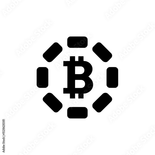 Dotted circle with Bitcoin in the center illustrating decentralized blockchain network or digital crypto infrastructure