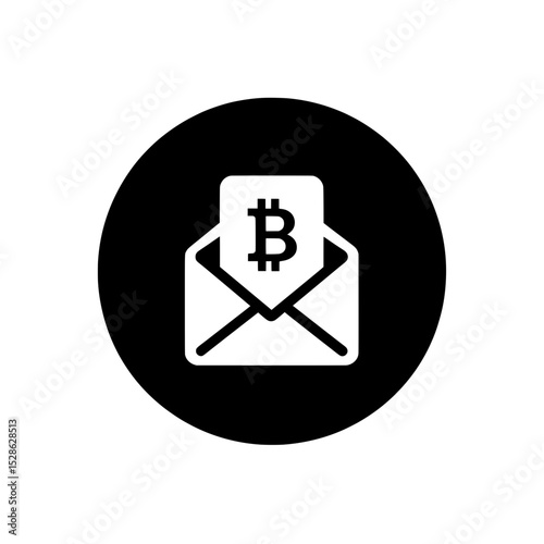 Envelope icon with Bitcoin symbol representing cryptocurrency email communication, secure digital messaging, or blockchain mail service