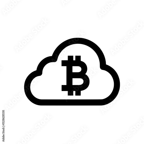 Thin-lined cloud icon with Bitcoin symbol depicting minimalist design of cloud-based cryptocurrency storage