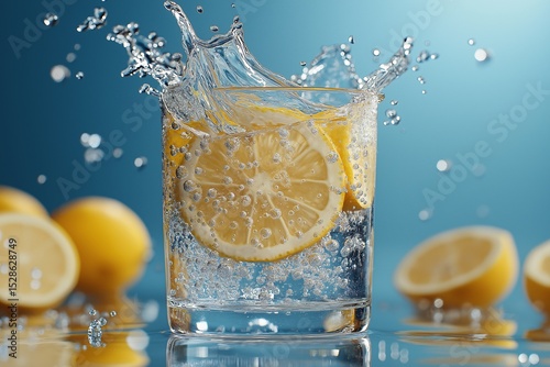 Refreshing Citrus Splash. Vibrant Lemon Summer Drink with Sparkling Soda and Ice