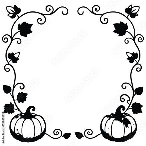 Elegant autumnal pumpkin and vine frame silhouette for fall and thanksgiving designs