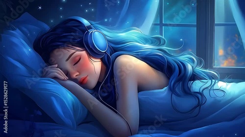 Cute lady sleeping with headphone in ears