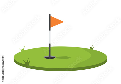 A golf green with a flag sticking out of the hole