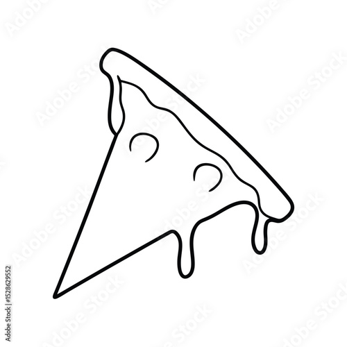 Delicious melted pizza slice line drawing illustration