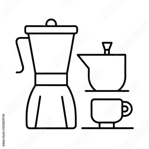 Line drawing coffee maker espresso pot and cup set
