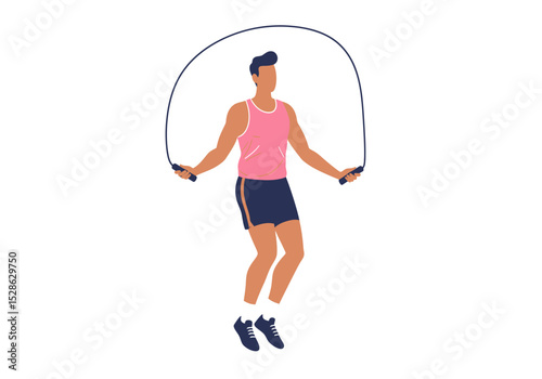 An illustration of a person jumping rope in a pink tank top and dark shorts