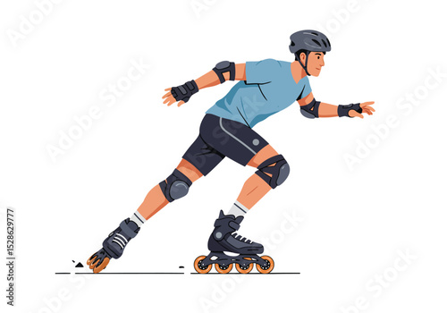 An inline skater clad in protective gear is captured in midmotion