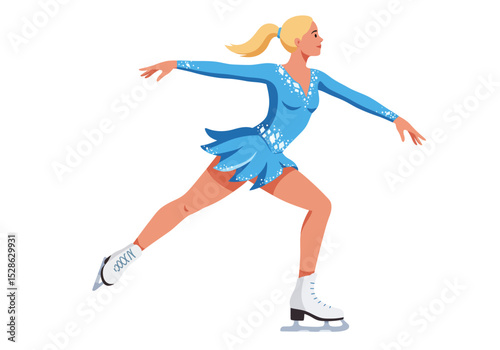 Figure skater glides in blue dress