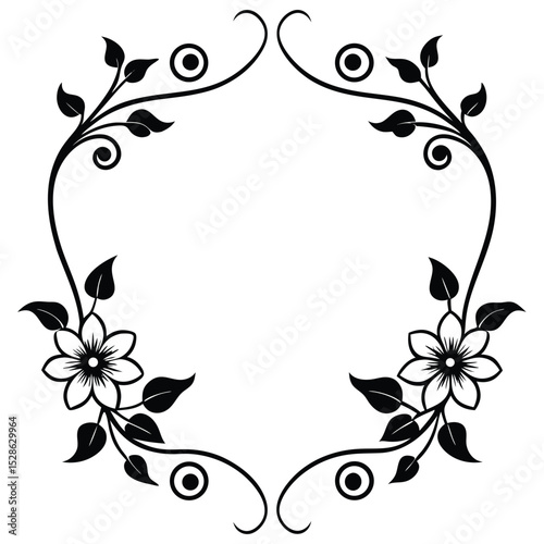 Elegant floral frame in black and white perfect for invitations and decorative design