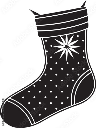 stocking vector illustration, stocking clipart, stocking silhouette vector icon black and white