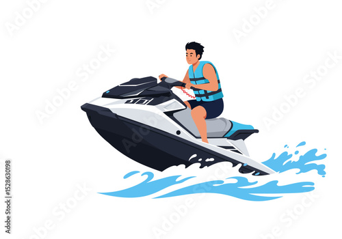 Man rides a jet ski creating water splashes