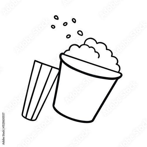 Line drawing of popcorn in a bucket spilling over