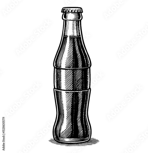 Detailed Engraving Style Illustration of a Soda Bottle in Black and White