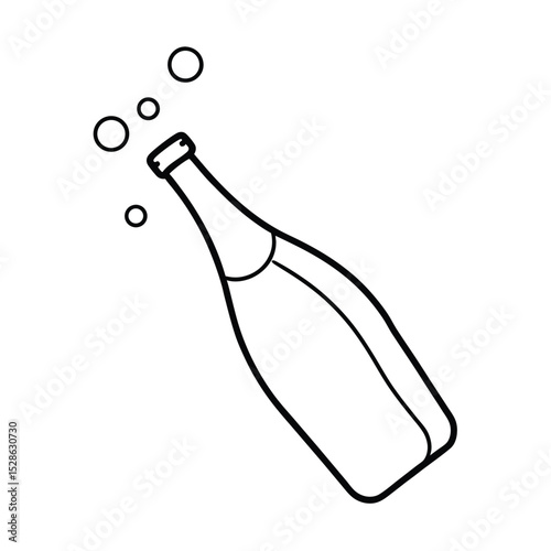 Champagne bottle line drawing celebration bubbles pop