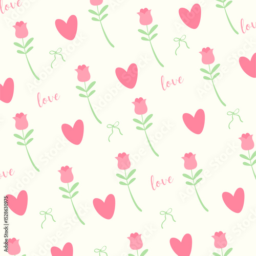 Hand-painted heart and flowers in baby pink arranged on a light background. Great for home decor, fabric, wallpaper, gift-wrap, stationery and design projects.