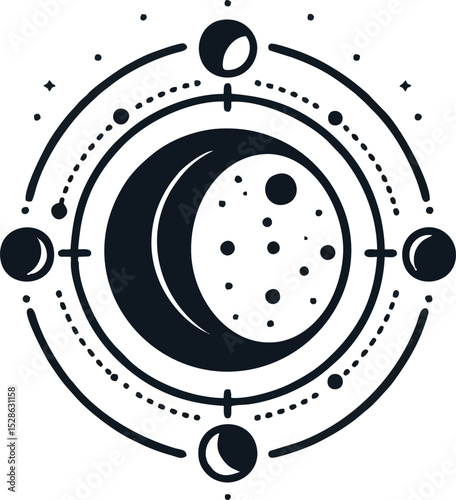Complete Lunar Cycle: Aesthetic Vector Design of Moon Phases