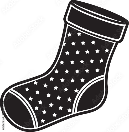 stocking vector illustration, stocking clipart, stocking silhouette vector icon black and white