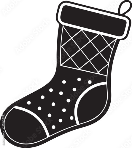 stocking vector illustration, stocking clipart, stocking silhouette vector icon black and white