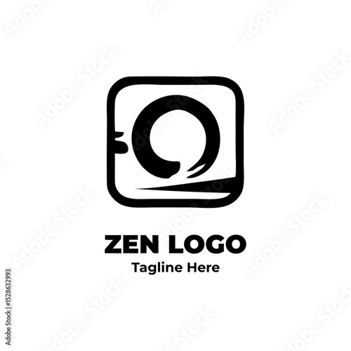 Zen logo, brush art ring, peaceful enso symbol, clean stroke design, minimalist spiritual icon for healing brand, therapy space, and lifestyle design