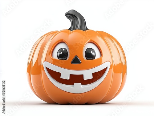 Cartoon Halloween Pumpkin Decoration with Friendly Smile on White Background